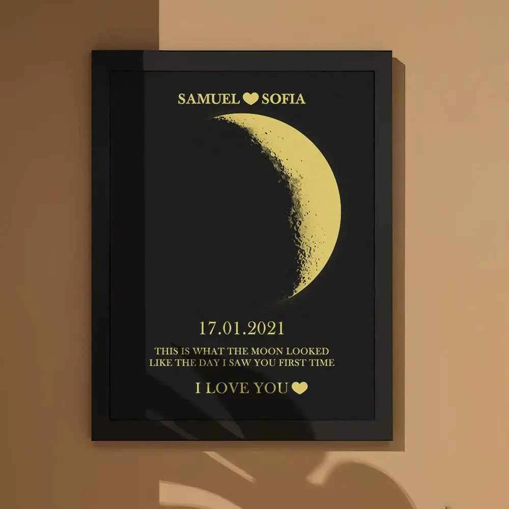 Custom Moon Phase and Names Wooden Frame with Your Text Custom Art Frame Best Valentine's Day Gift for Couple