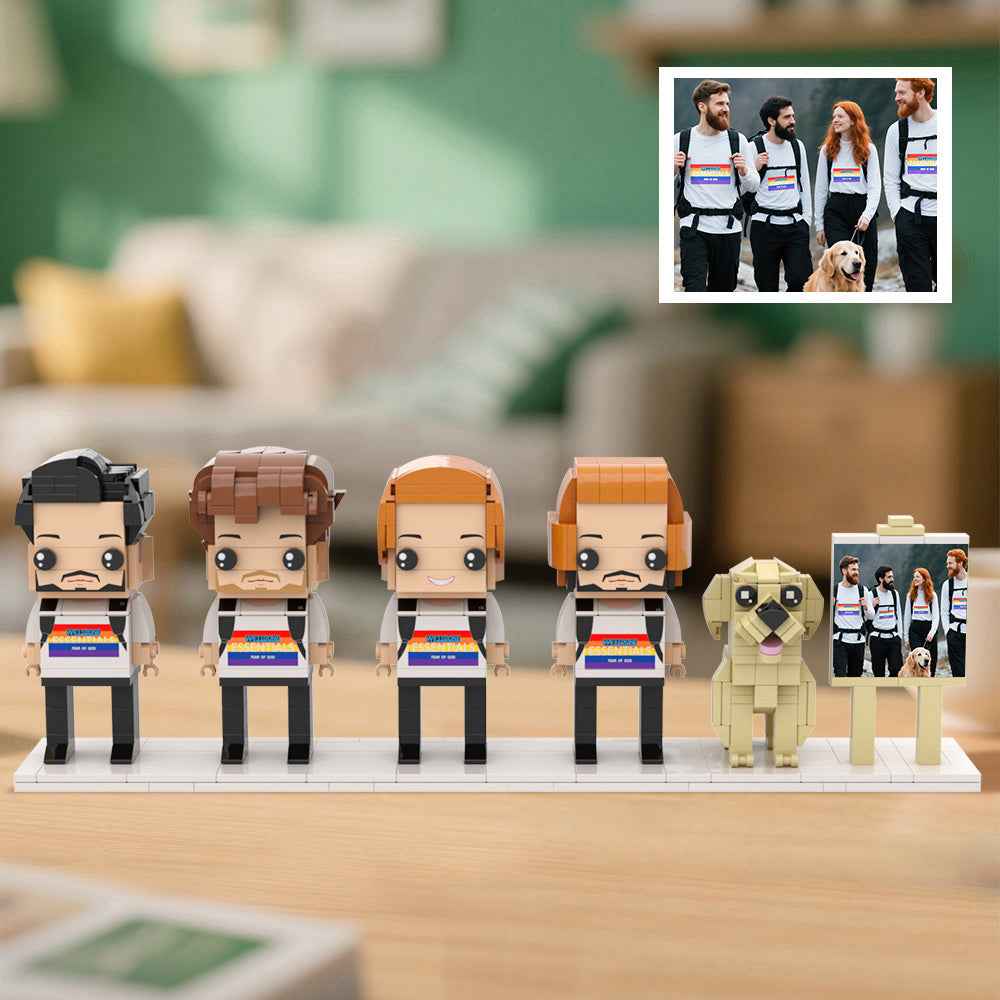 Custom Full-Body Brick Figures of 4 People and Dog with Frame Personalized Anniversary Gift Birthday Gift