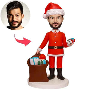 Santa Claus with Christmas gifts Custom Bobbleheads With Engraved Text