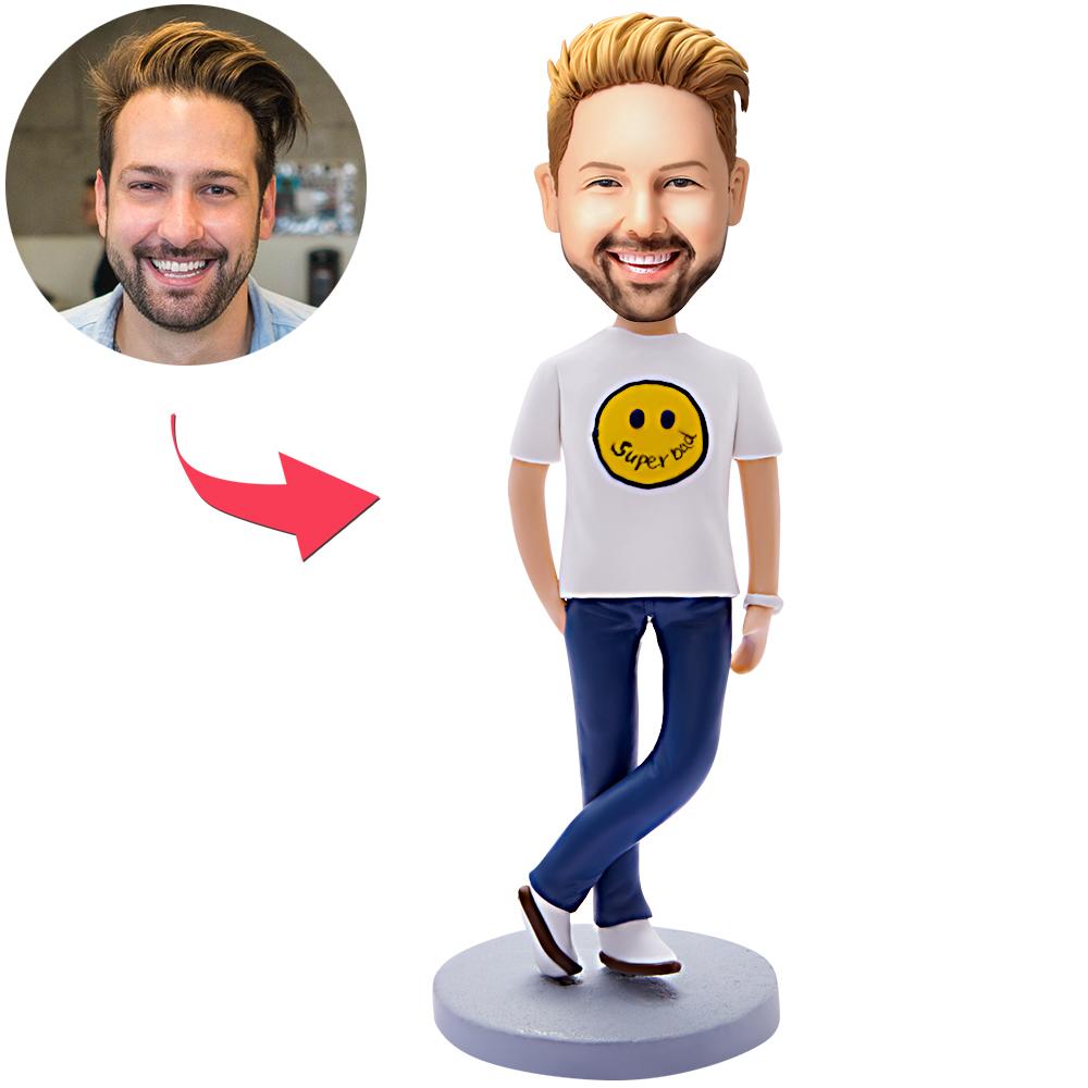 Personalised Super Dad Bobblehead with Engraved Text - Custom Fathers Day Gift