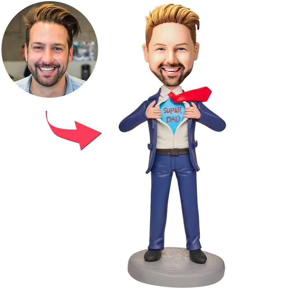 Super Dad Suit Men's Custom Bobblehead Engraved with Text