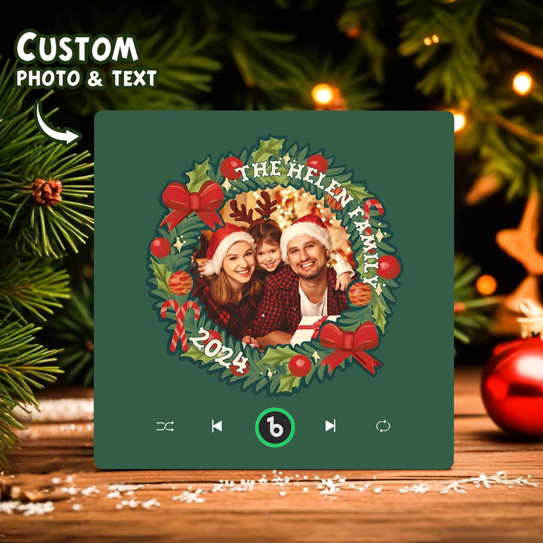 Personalised Frameless Christmas Wreath Music Fridge Magnet - Custom Song & Photo