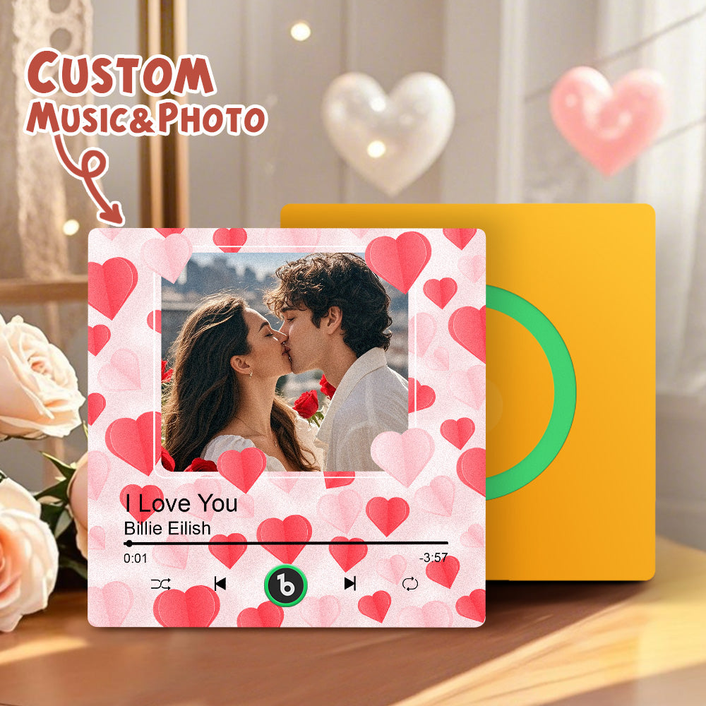 Custom Frameless Photo Music Fridge Magnet with Hearts - Valentine's Special 4.0 Upgrade