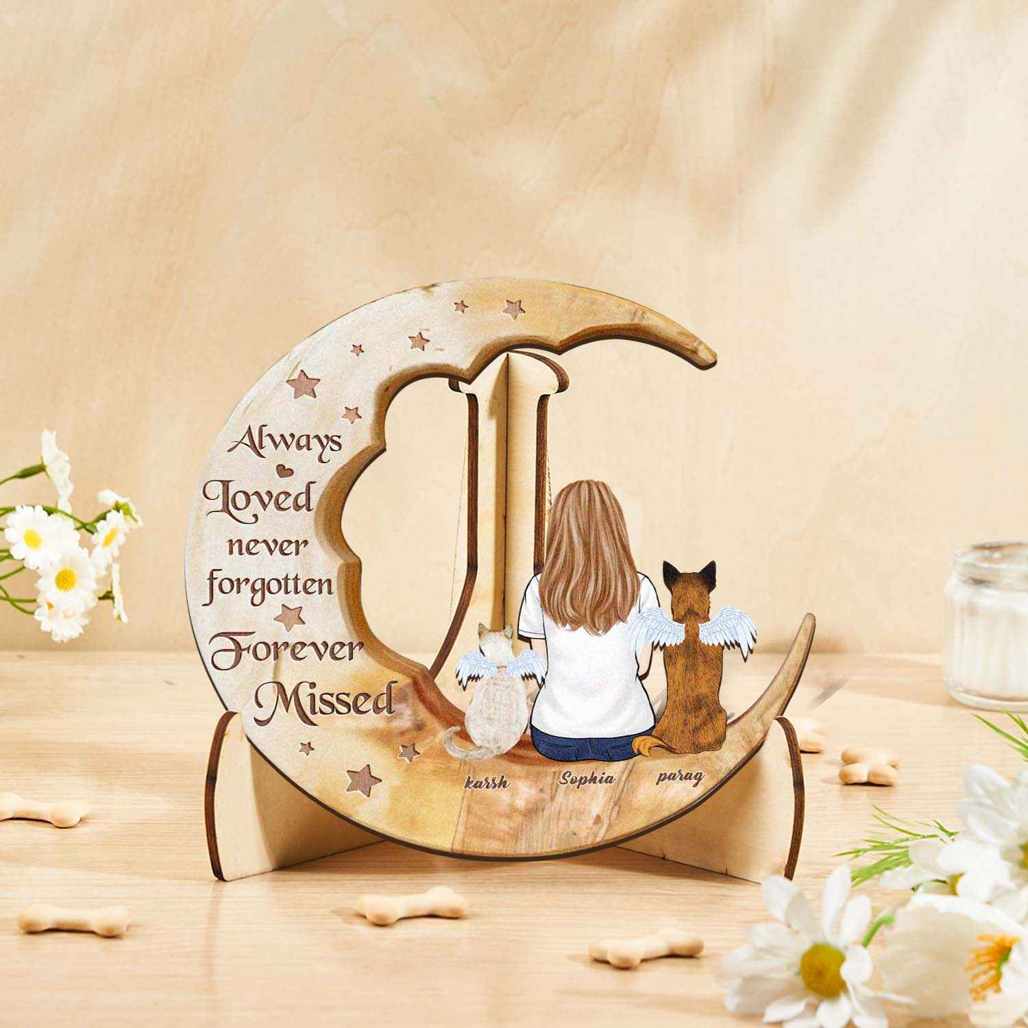 Custom Memorial Dog Moon Wooden Art Memorial Gift Idea for Cat Home Decorations