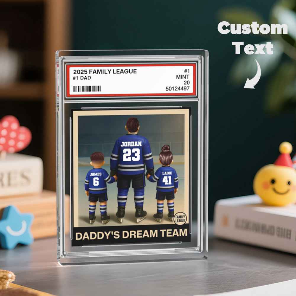 Personalized Acrylic Block Plaque Hockey No. 1 Dad Man & Kids Trading Card Style Father's Day Gifts Birthday Gift