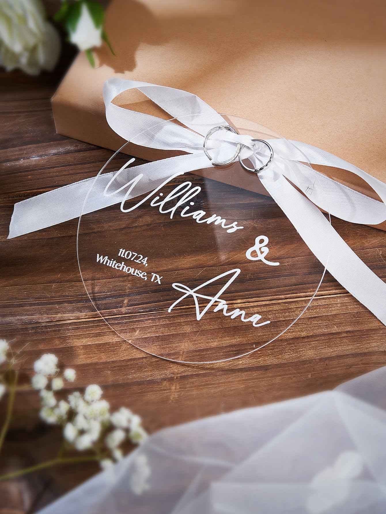 Custom Name Acrylic Ring Holder – Unique Wedding Gift