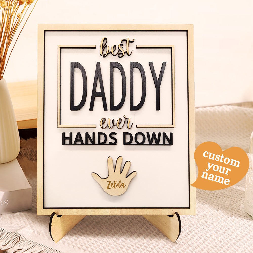 Personalised Best Daddy Ever Hands Down Wooden Plaque with Kids' Names | Gift for Dad & Grandpa