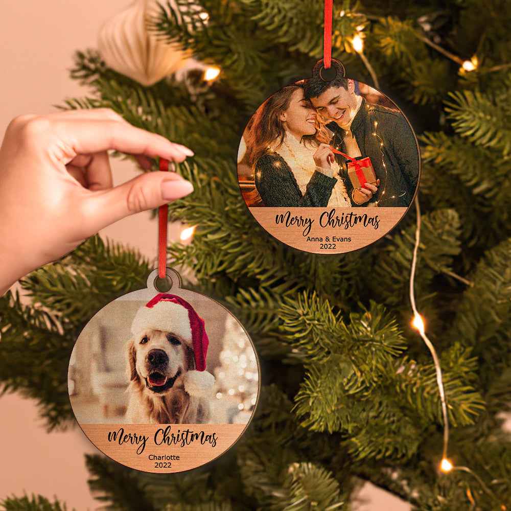 Personalized Wooden Photo Christmas Ornaments Holiday Gift for Family