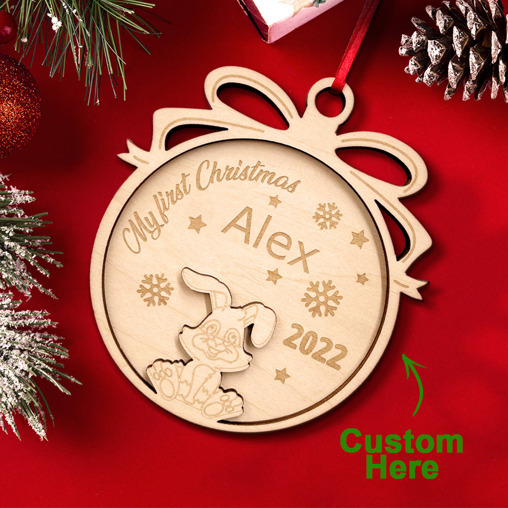 Personalised Wooden My First Christmas Ornament - Custom Animal Keepsake Gift