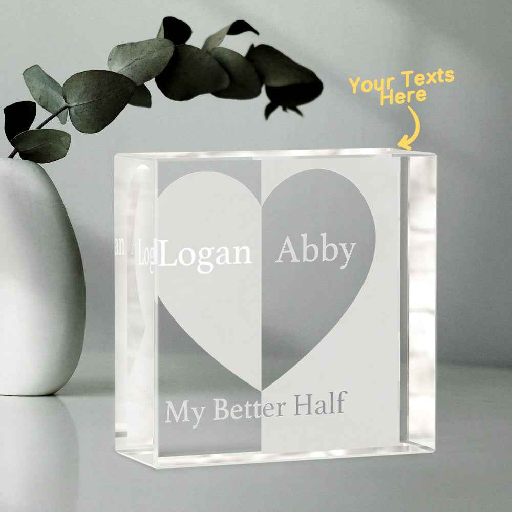 Custom 2D Crystal Engraved Better Half Glass Block Gifts For Couples