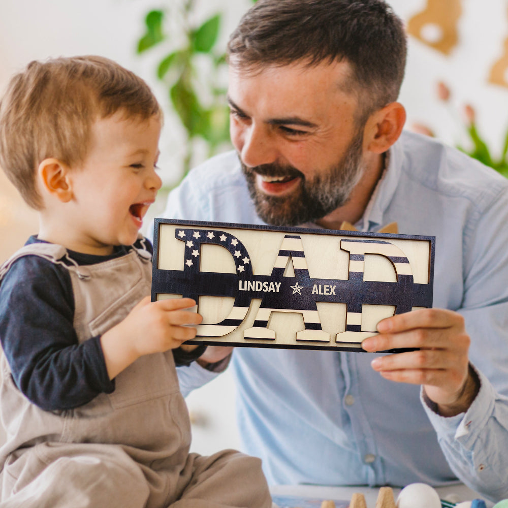 Personalised Wooden Dad Sign - Custom Family Name Plaque - Father's Day & Birthday Gift