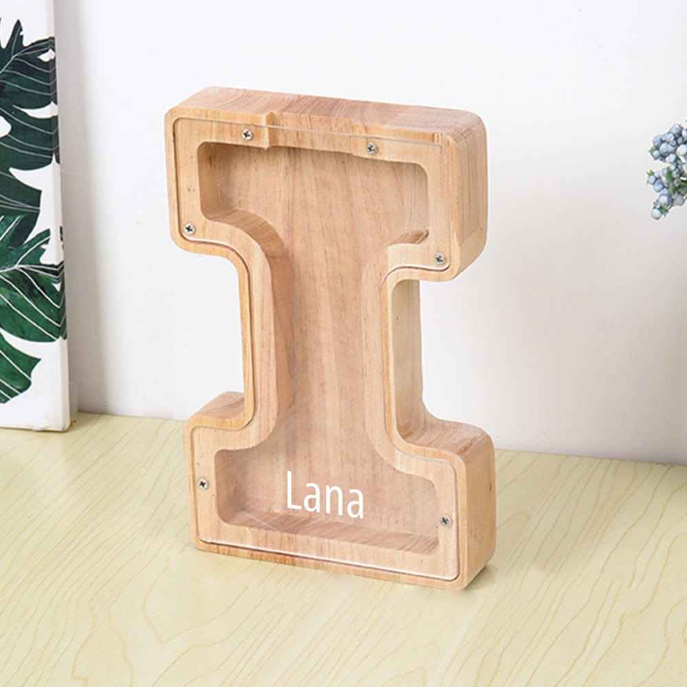 Custom Name Letter Piggy Bank Wooden Engraved Money Box Kids Christmas Gifts