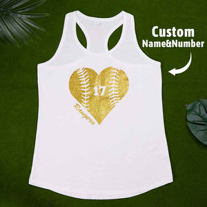 Personalized Tank Top Glitter Baseball Softball Heart Women's Vest Gift for Sport Lovers