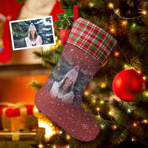 Custom Photo Sequin Christmas Stocking Personalized Snowflake Christmas Decoration Sock