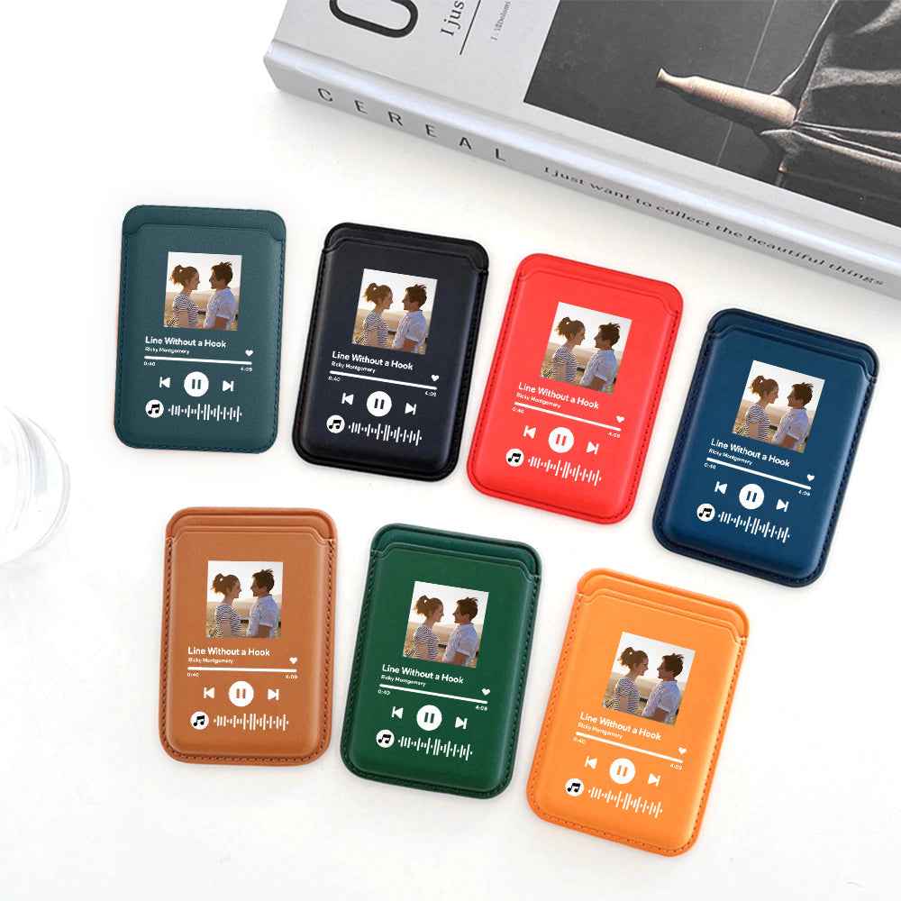 Personalized PU Leather MagSafe Wallet Custom Music Code MagSafe Card Holder for iPhone