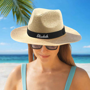 Personalized Straw Fedora Hat Custom Beach Hat Gift for Bridesmaid Friends Family Bachelorette Party