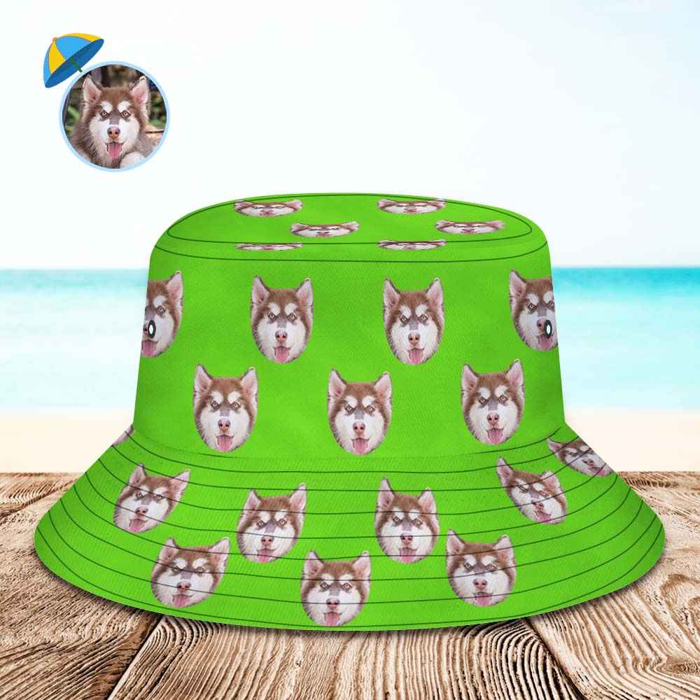 Custom Your Photo Face Summer Bucket Hat Fisherman Hat - Green