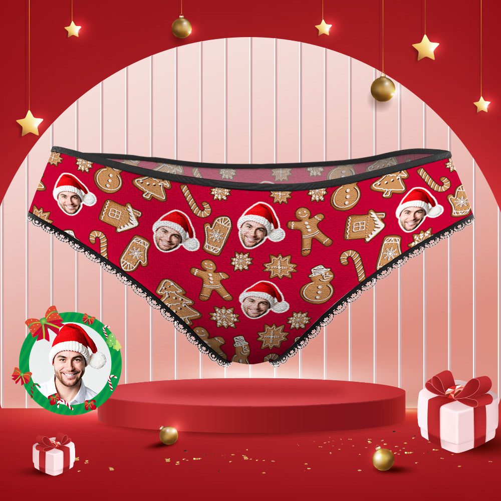 Personalised Christmas Cookies Style Lace Panties with Custom Photo | Unique Gift for Women