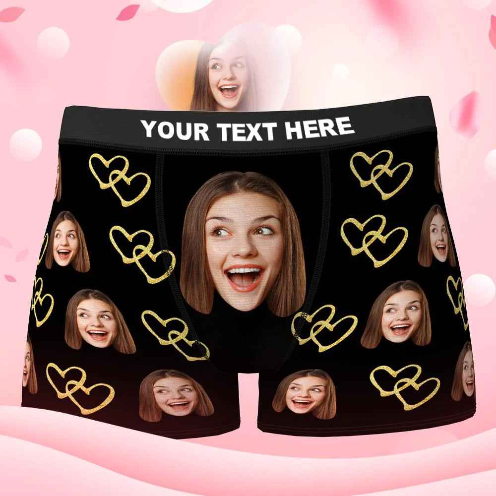 Custom Face Boxer Shorts Personalised Photo Boxer Shorts Romantic Valentine's Day Gifts For Boyfriend - Golden Love