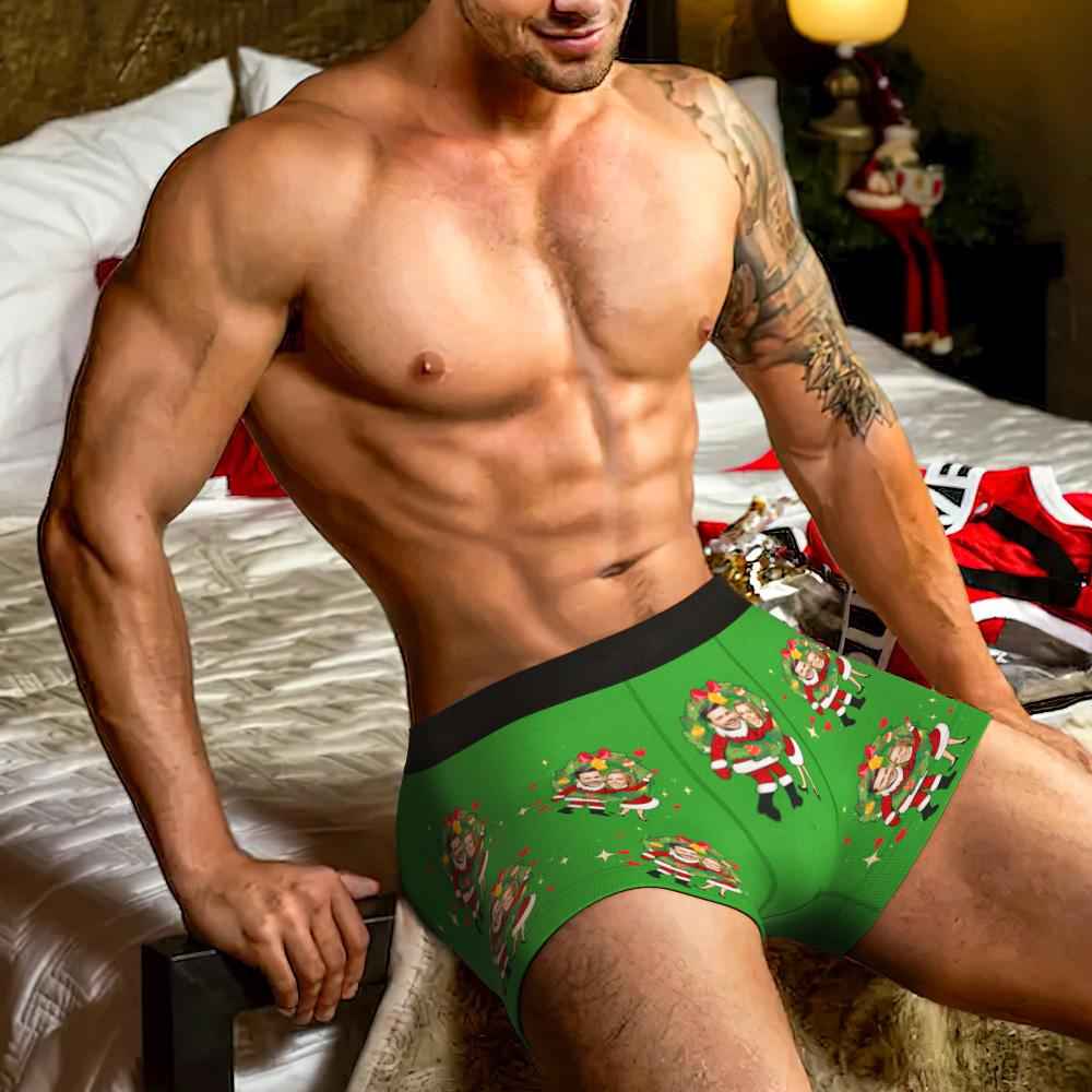 Custom Photo Boxer Face Underwear Double Santa Claus Couple Gifts Christmas Gift AR View