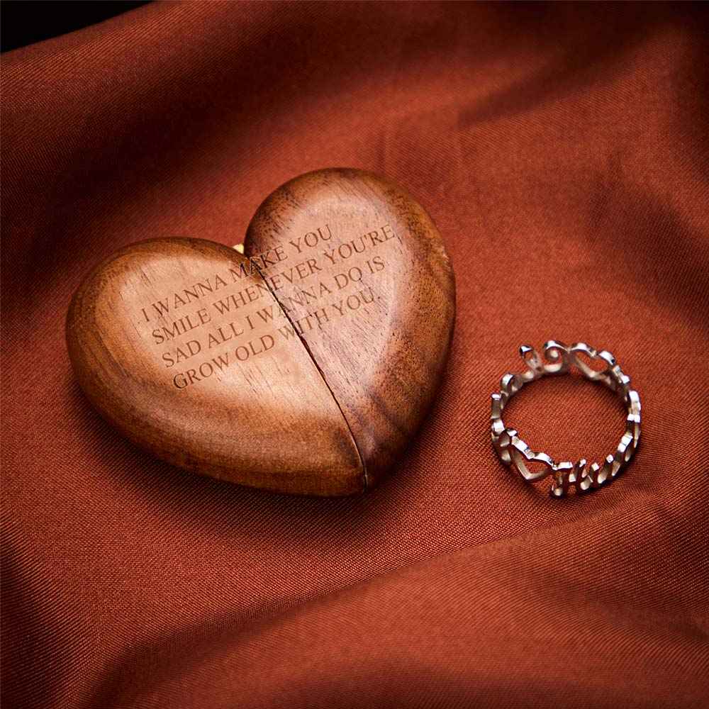 Secret Engraved Heart Flip Ring Box Personalized Unique Jewelry Ring Box