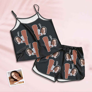 Custom Face Pajamas Suspender Sleepcoat Shorts Lingerie Set Summer Sleepwear - Koalas