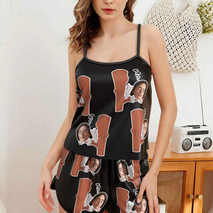 Custom Face Pajamas Suspender Sleepcoat Shorts Lingerie Set Summer Sleepwear - Koalas