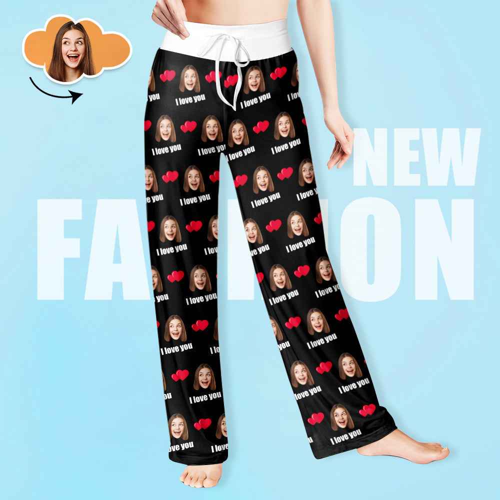 Custom Sleepwear Set With Face Customized Photo Pajamas Gifts for Her Heart & I love you