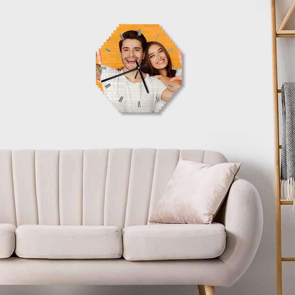 Personalised Building Brick Wall Clock - Custom Photo Puzzle Clock