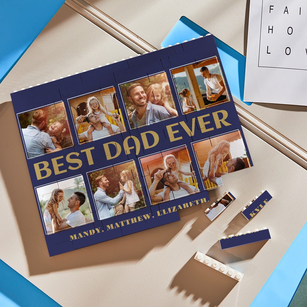 Custom Building Brick Puzzle - Personalised Horizontal Trio Photo Block | Best Dad Ever Gift