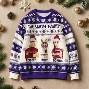 Personalized Ugly Sweater Cartoon Christmas Sweater Funny Gift for Family or Friend