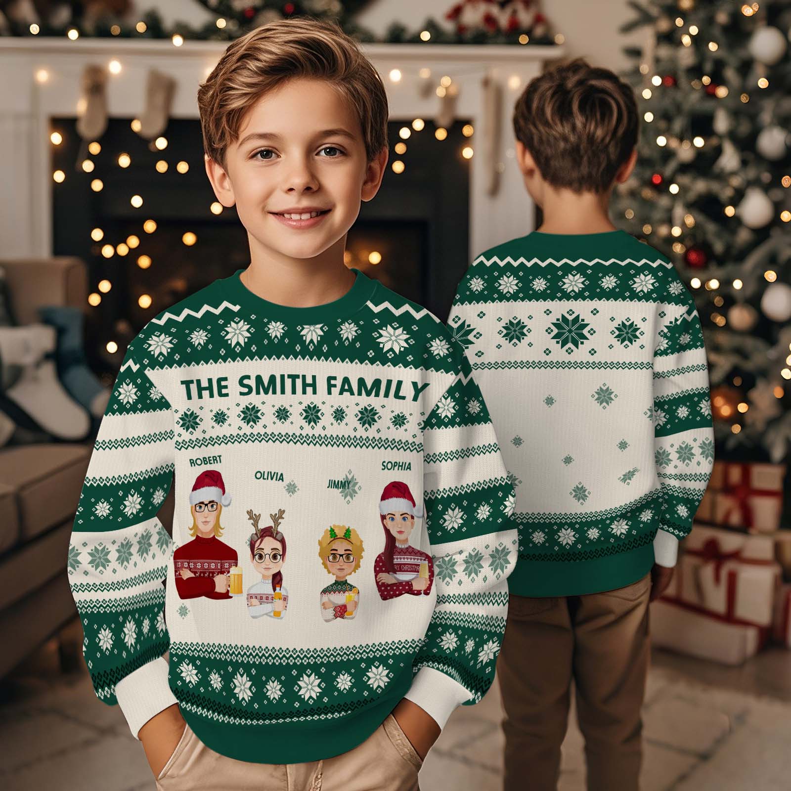 Personalised Christmas Cartoon Ugly Jumper | Kids' Customisable Festive Gift