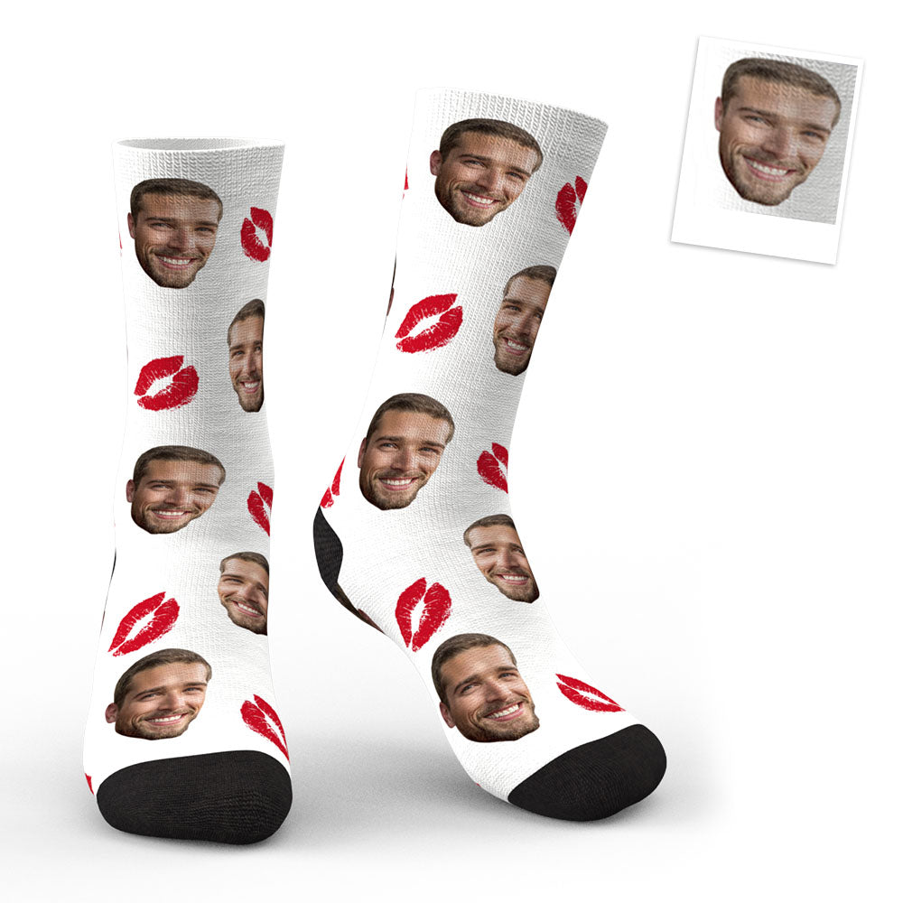 Custom Printed Kiss Socks with Personalised Face Photo - Unique Gift