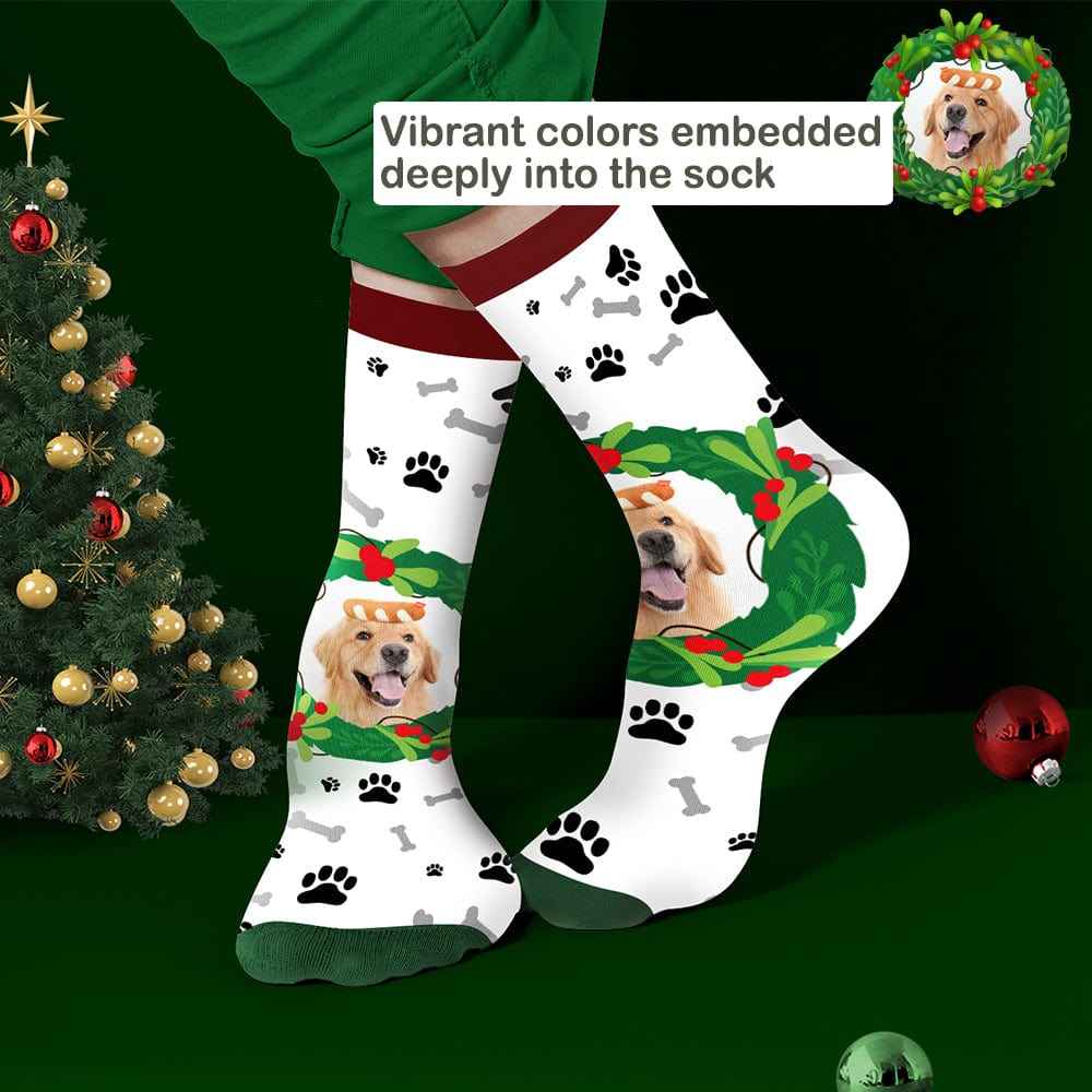 Custom Photo Socks With Mistletoe and Bone Christmas Gifts for Pet Lovers