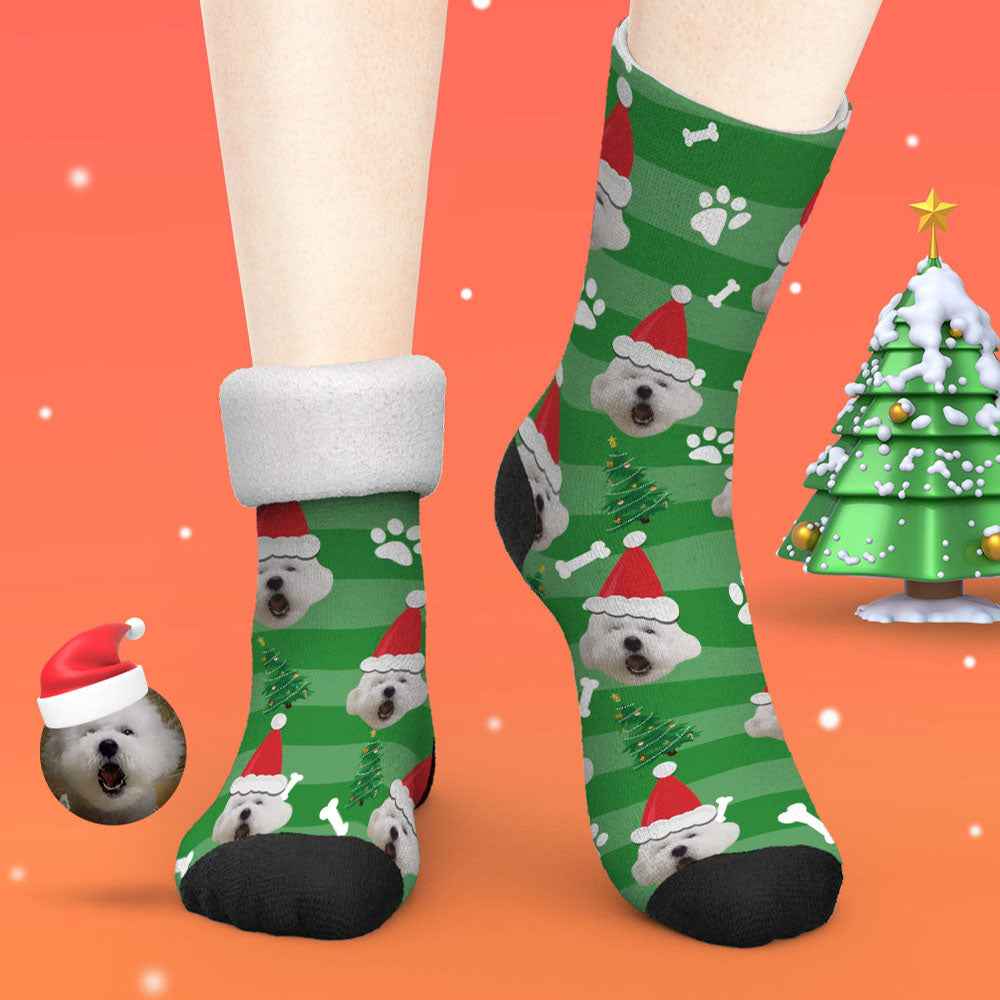 Custom Photo Thick Socks Santa Hat Christmas Pet Gifts