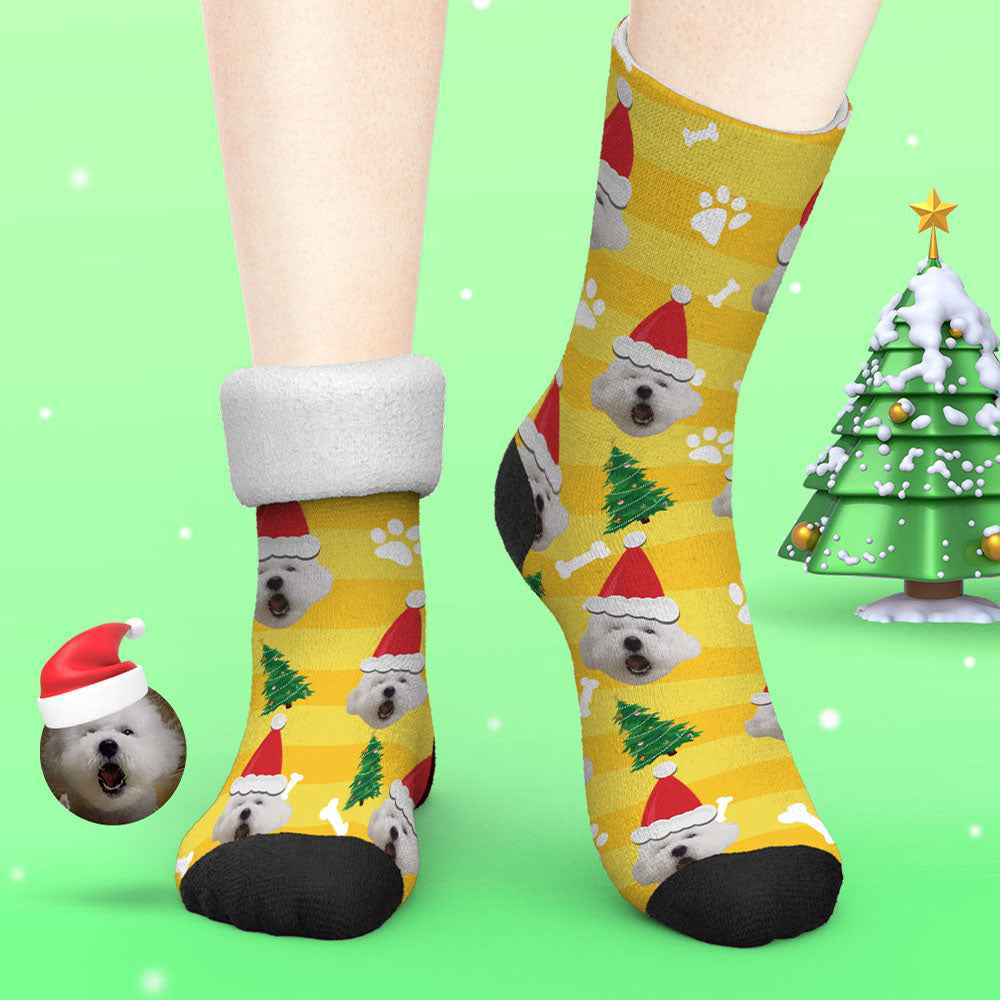 Custom Photo Thick Socks Santa Hat Christmas Pet Gifts