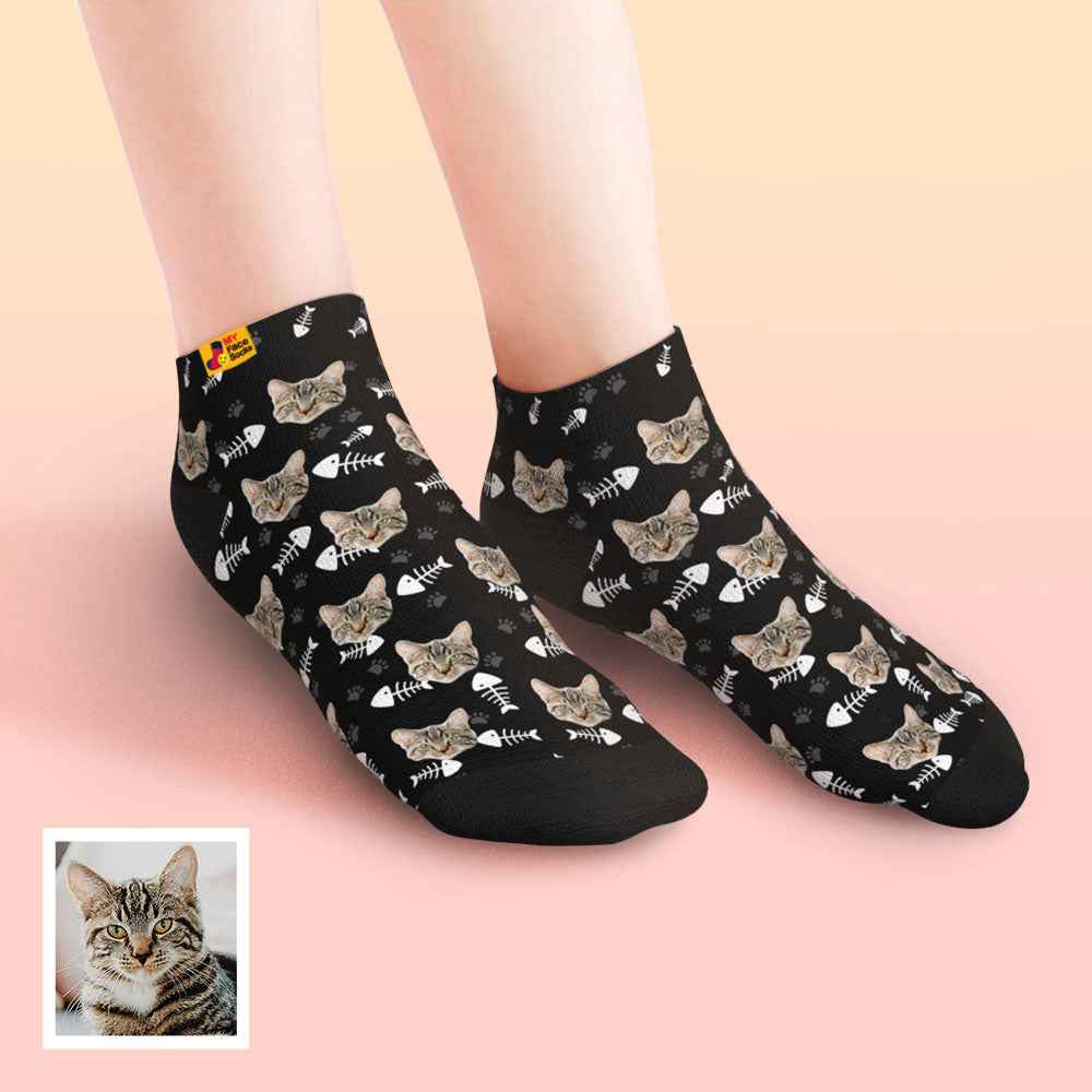 Custom Face Low Cut Ankle Socks with Cat Gift for Pet Lover