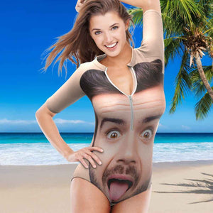 Custom Face Half Sleeve Swimsuit One Piece Swimwear Personalized Funny Women's Half Sleeve Swimsuit