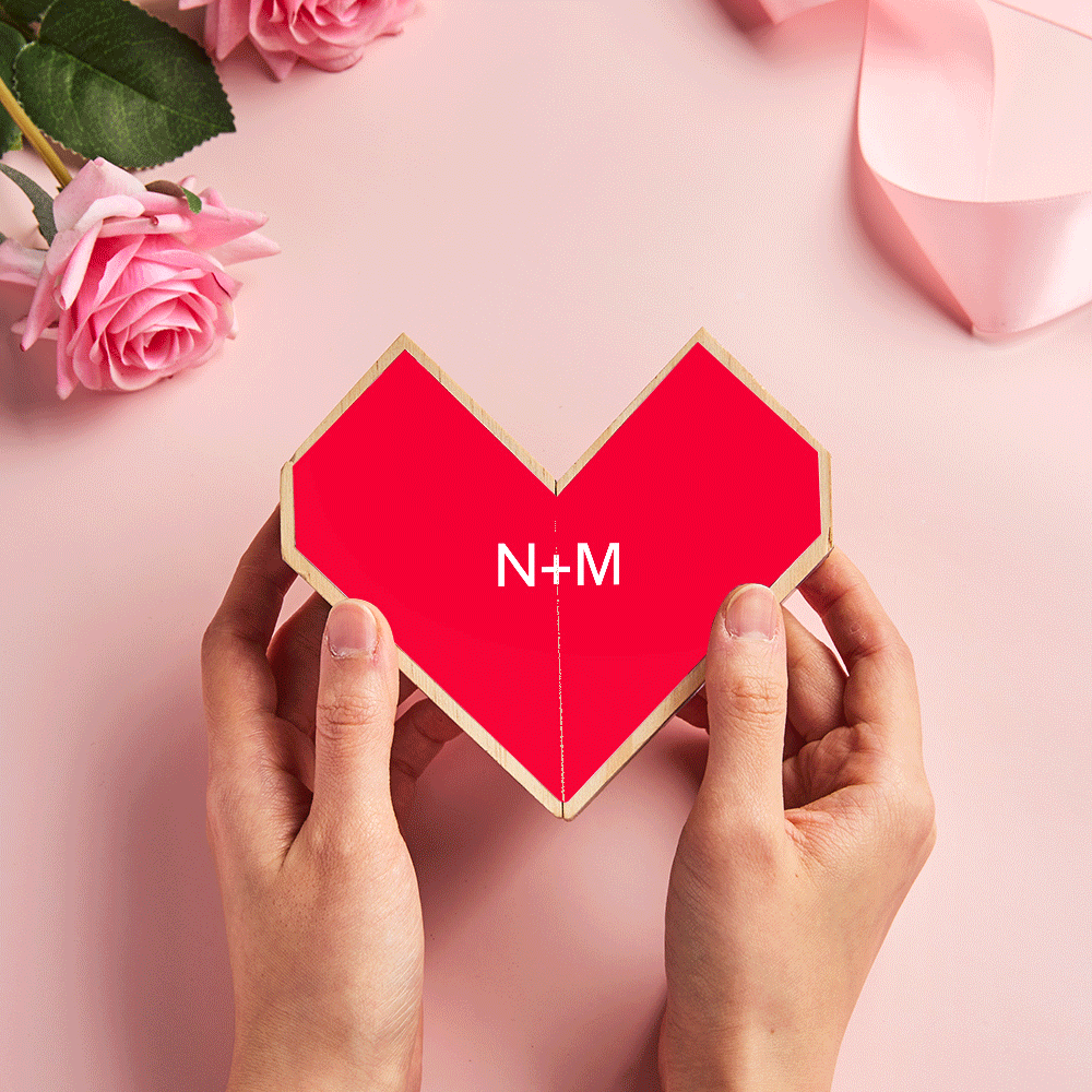 Personalised Magic Photo Cube - Wooden Heart Keepsake Gift for Anniversary