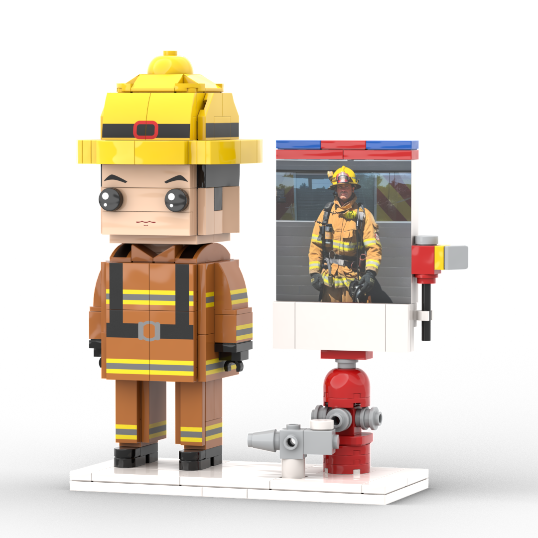 Custom Firefighter Brick Figure - Personalised Full Body Photo Gift for Birthday, Father's Day & Valentine's