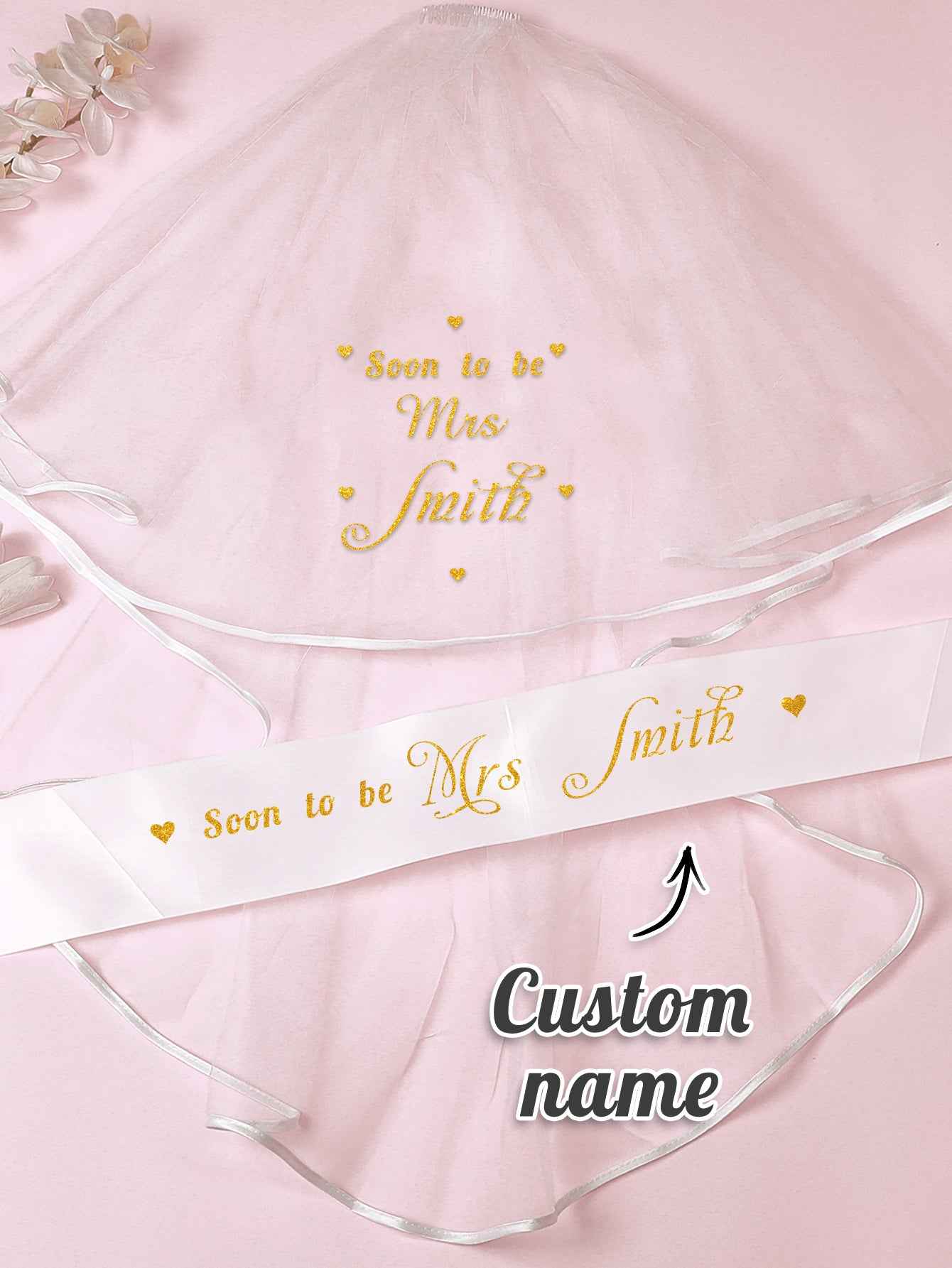 Personalized Bride Veil Sash Set Bride to be Veil Hen Party Accessories