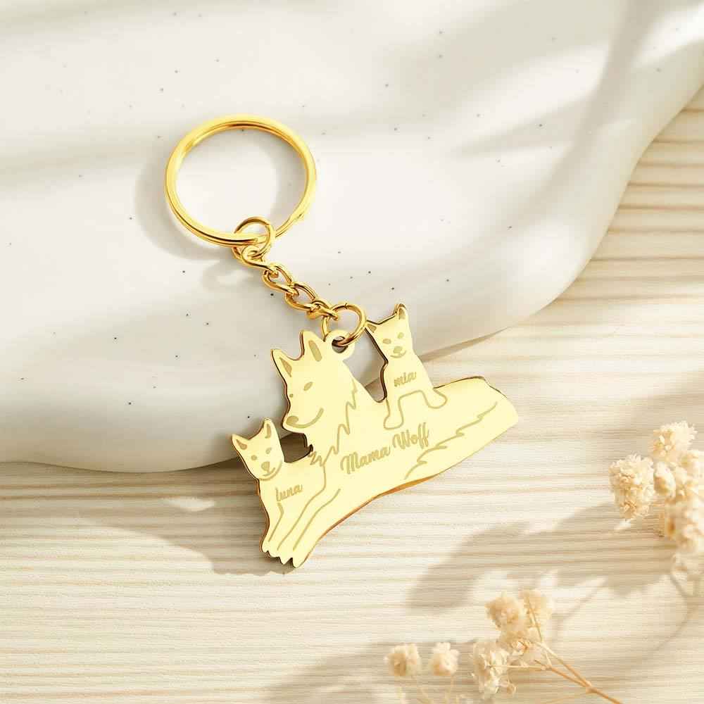 Personalized Wolf Keychain with Engraved Family Names Gift for Family