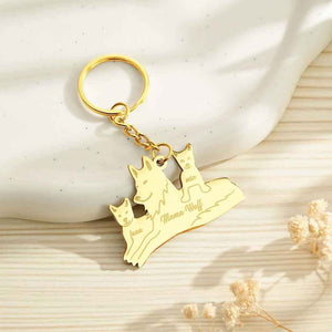 Personalized Wolf Keychain with Engraved Family Names Gift for Family