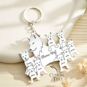 Personalized Wolf Keychain with Engraved Family Names Gift for Family