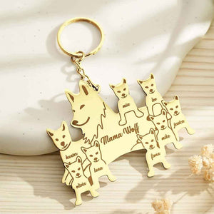 Personalized Wolf Keychain with Engraved Family Names Gift for Family