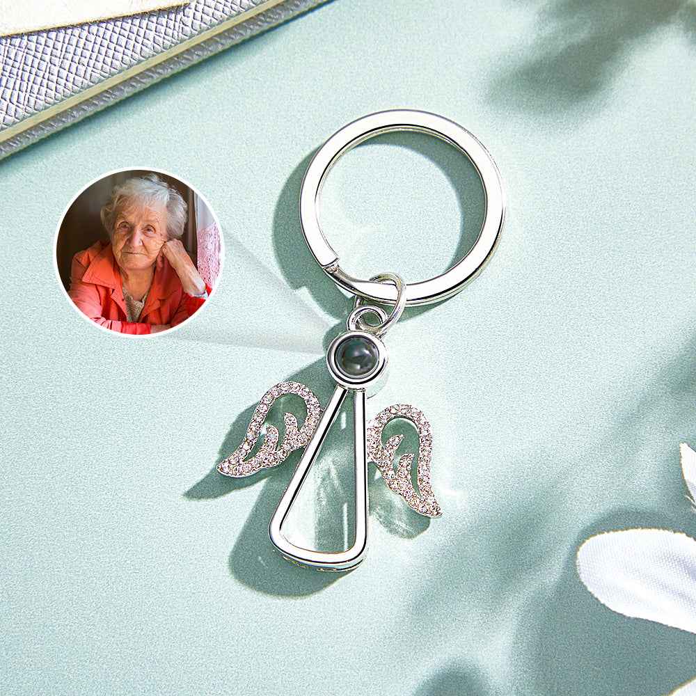 Personalized Angel Photo Keychain Projection Gem Ornament Memorial Gifts For Her