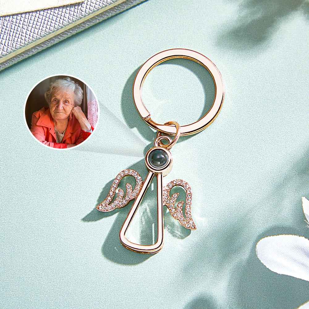 Personalized Angel Photo Keychain Projection Gem Ornament Memorial Gifts For Her