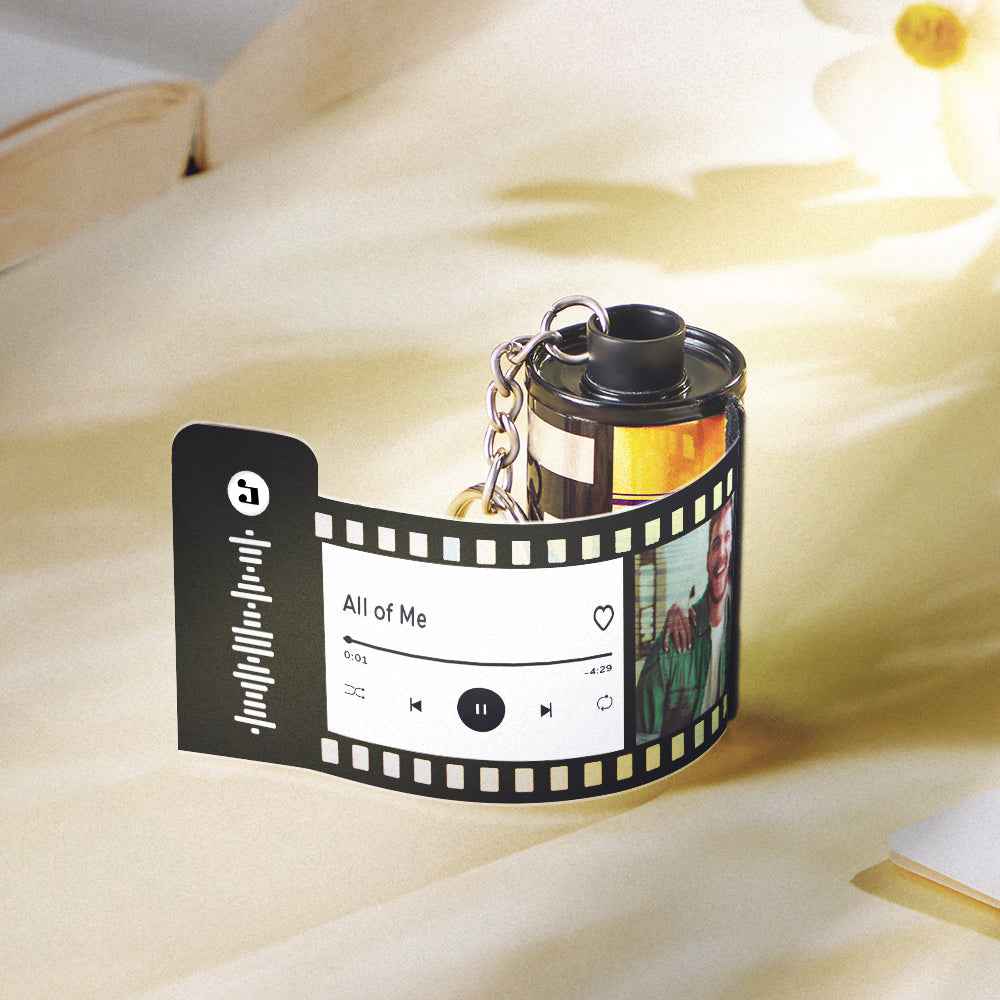 Gift For Father With Text Camera Roll Keychain Custom Photo Film Roll Keychain With Music Code