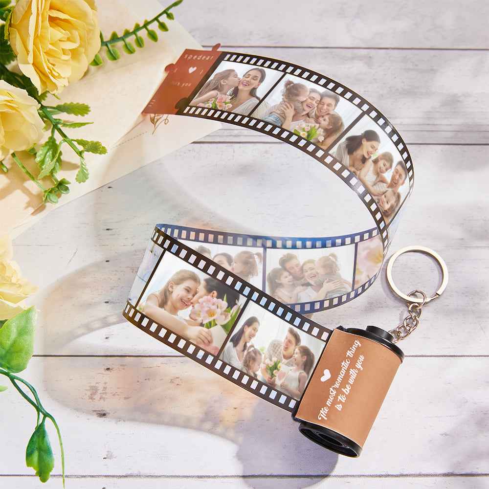 Custom Text Romantic Roll Film Keychain Red Heart Multiphoto Anniversary Gifts For Lover