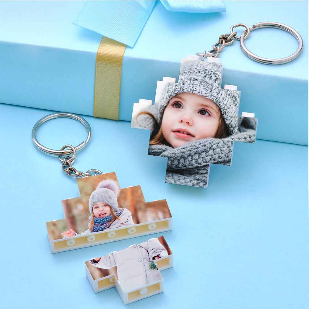 Personalised Photo Keychain Building Bricks Block Keychain Diamond Shape